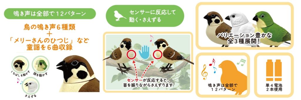 日本の野鳥 music bird センサーに反応して動く、さえずる。空間に癒し